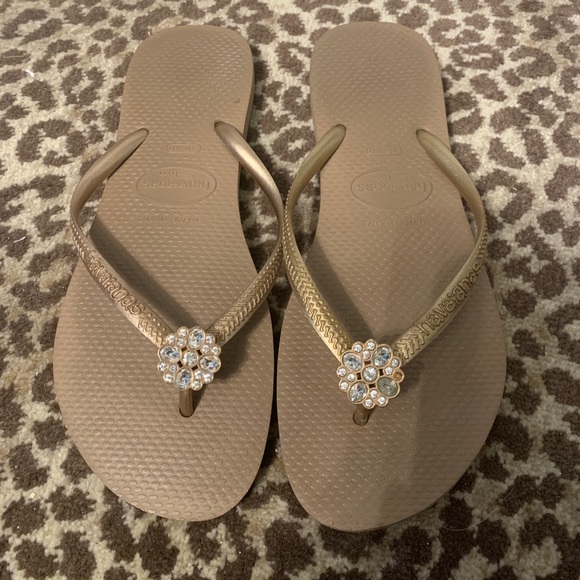 havaianas slim rose gold crystal